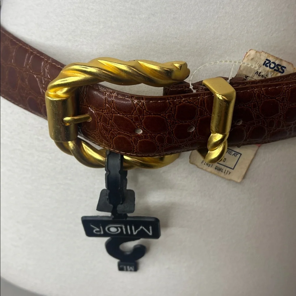 NWT Vintage Milor Brown Reptile Print Belt w/Goldtone Buckle M/L